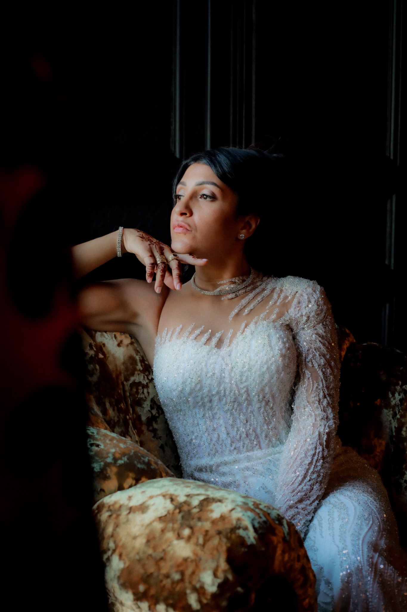 Bridal portrait in sculpted light