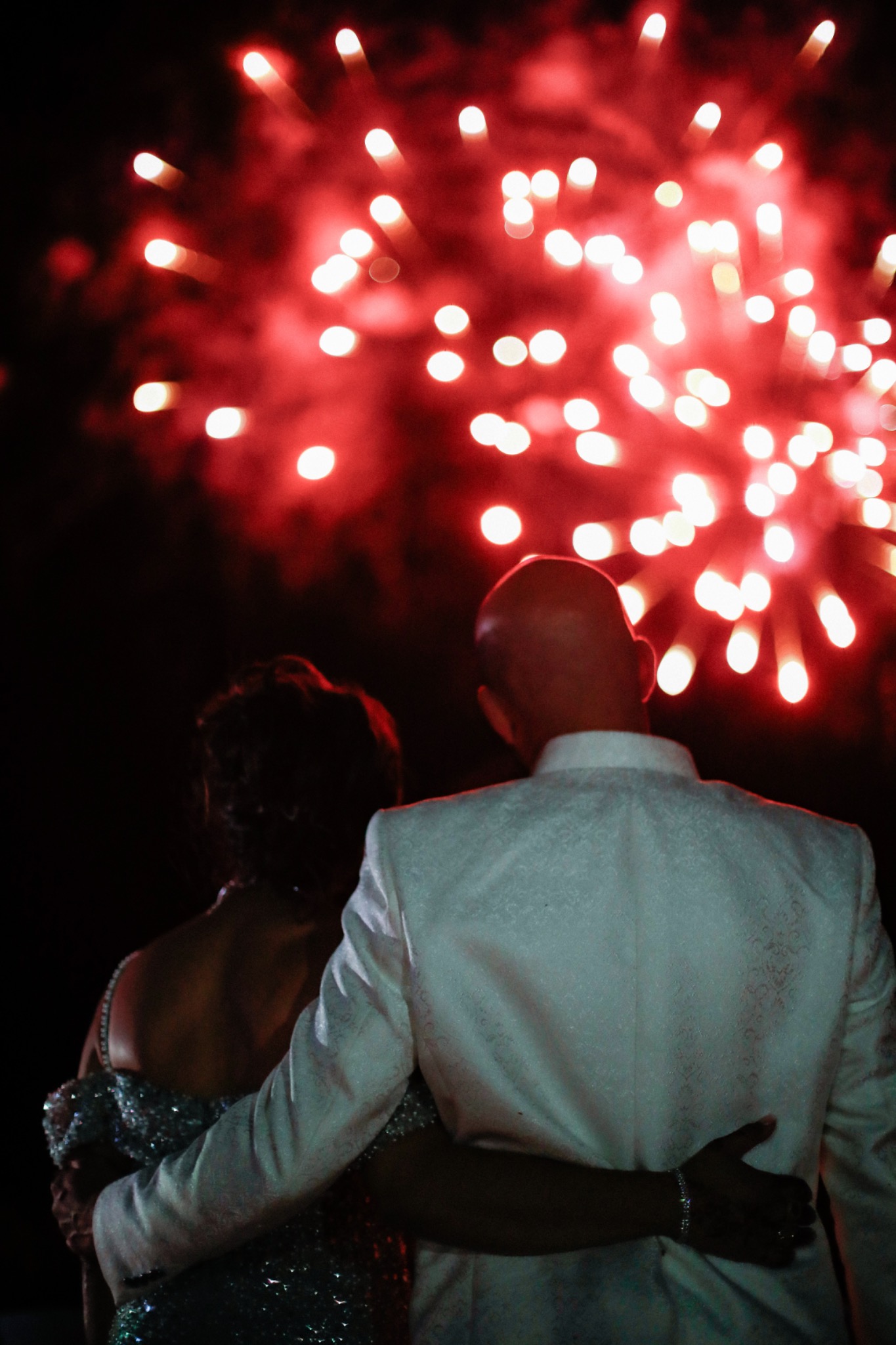 Newlyweds watching fireworks
